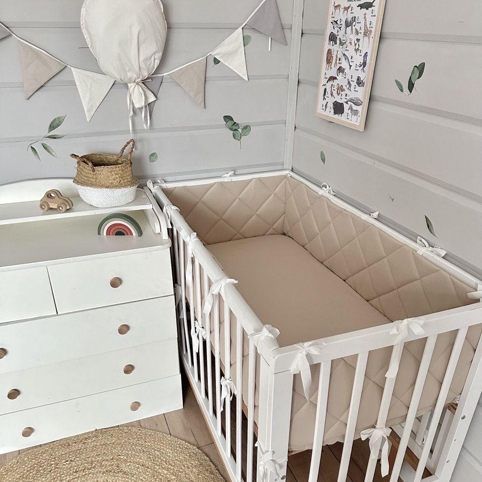 Бортики в кроватку для новорождённых стеганые MamiBro, 100% хлопок, пыльный бежевый, 60х30 см - 2 шт, 120х30 см - 2 шт купить на OZON по низкой цене (985180548)