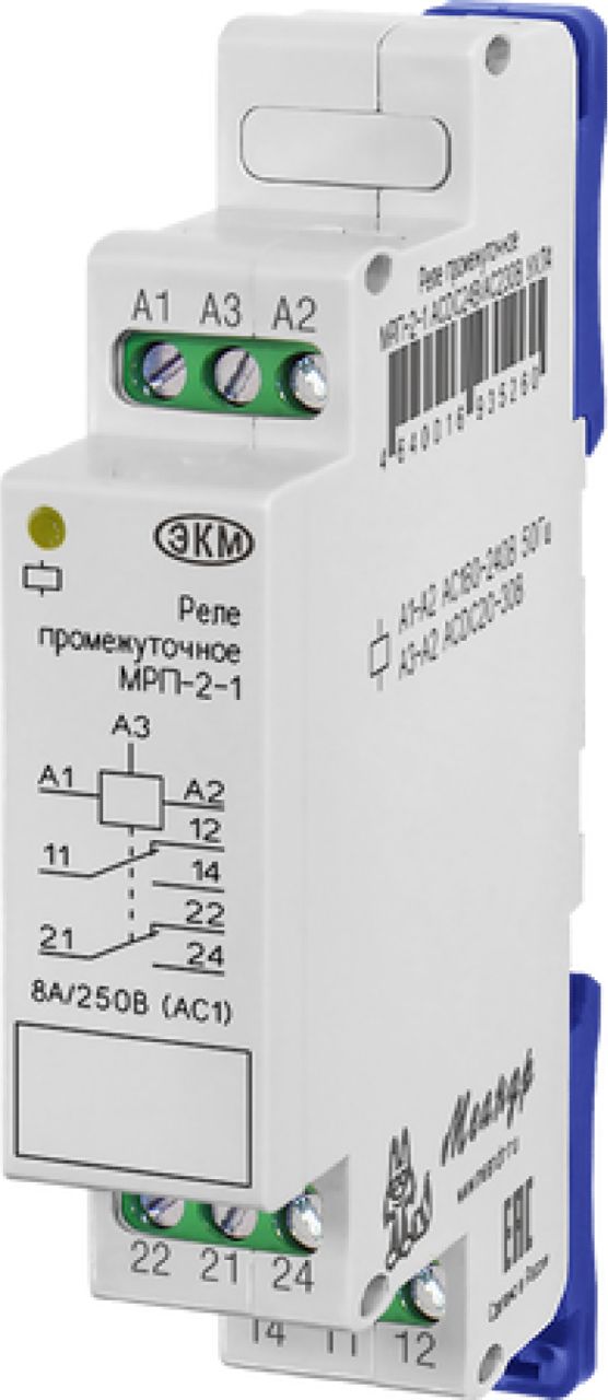 РелепромежуточноеМеандрМРП-2-1наДИНрейку,18x93x62мм,ACDC24В/АС220ВУХЛ4,4640016935260/электрика