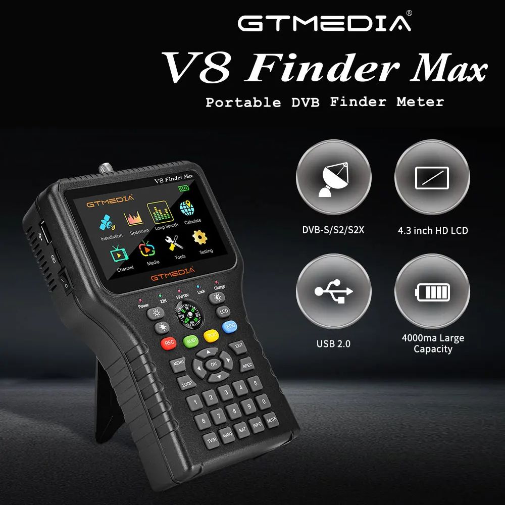 прибордлянастройкиспутниковыхантенн,GTMEDIAV8FinderMax4,3дюйма,DVB-S2X/S2/S