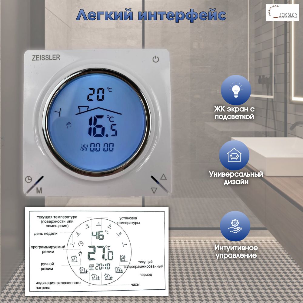 ZEISSLERТерморегулятор/термостатдо3600ВтДлятеплогопола,Длярадиаторногоотопления,синий,белый