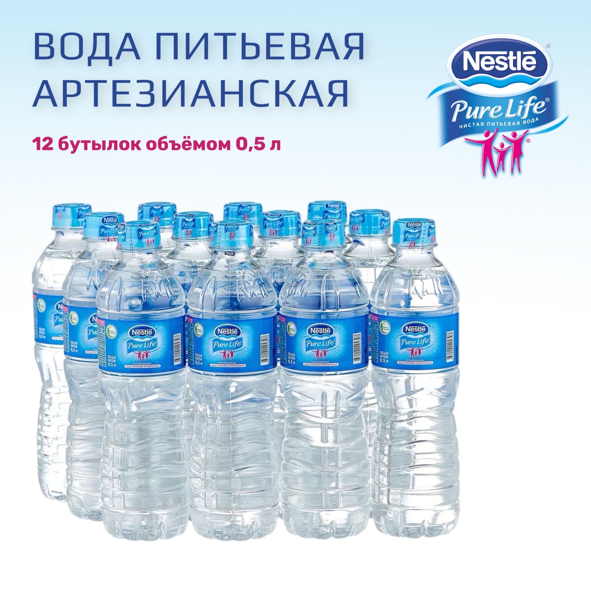 Вода Nestle Pure Life упаковка 12 шт. по 0,5 л.