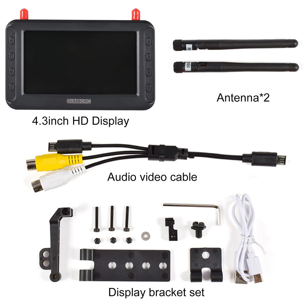 DUMBORC 4,3-дюймовый HD-дисплей 5,8G Передача изображения Двойная антенна для радиоуправляемого автомобиля