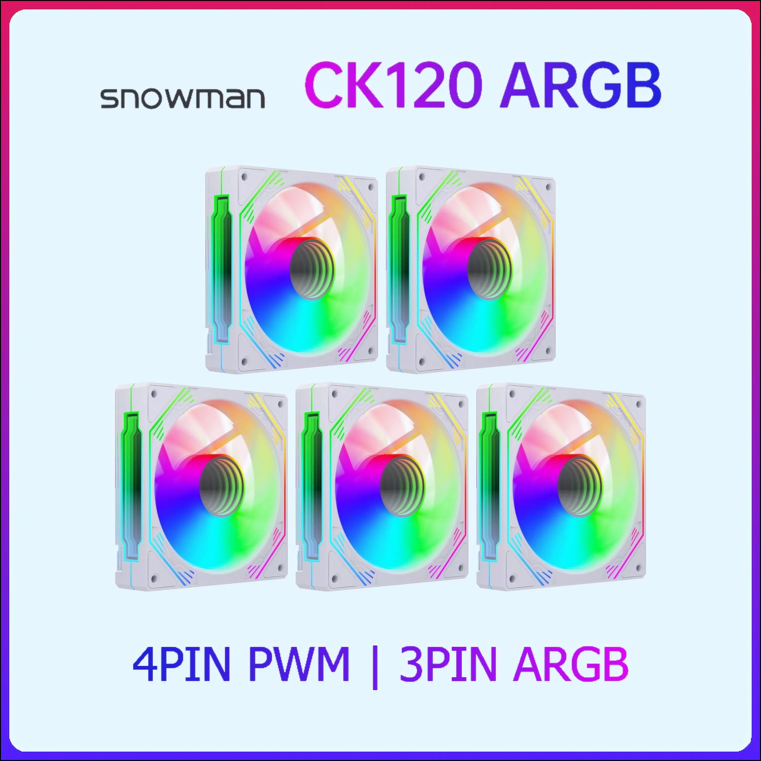 Комплектвентиляторов5штSnowmanCK120-WT-ARGB(120*120*25mm,800-1500RPM,ARGB)