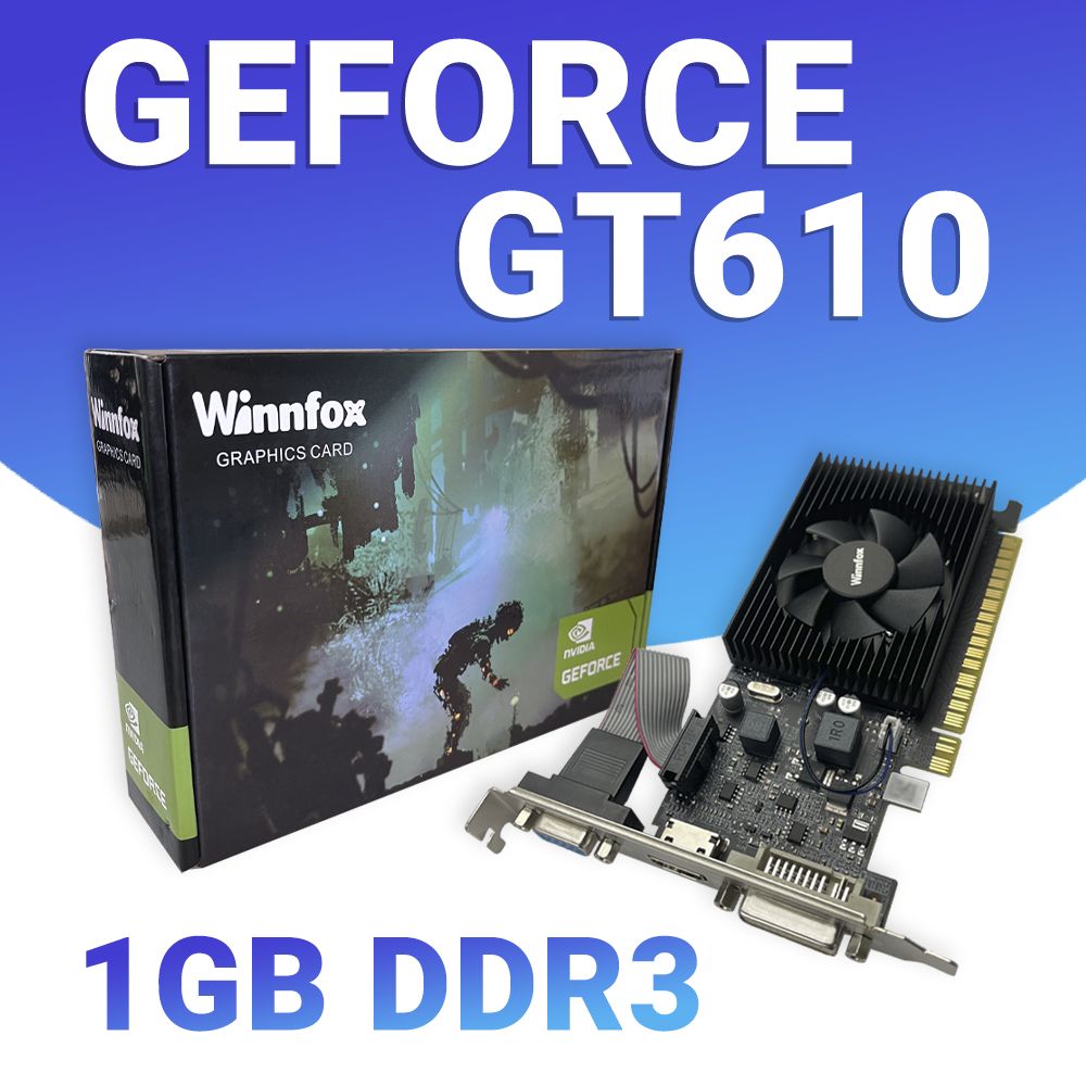 WinnfoxВидеокартаGeForceGT610дляПК1GbDDR364Bit1ГБ(GT610LP-1GD3)