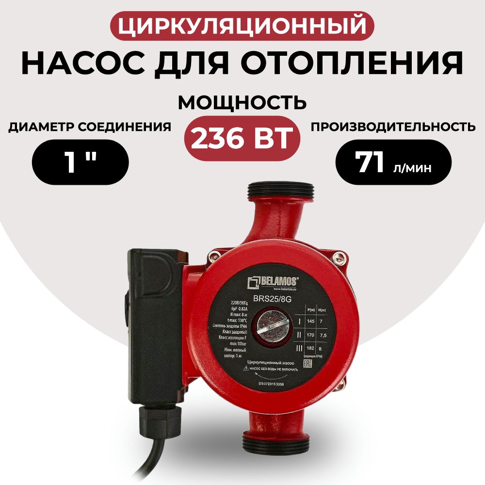 Циркуляционный насос Belamos BRS 25/8G для отопления, чугун (180мм)