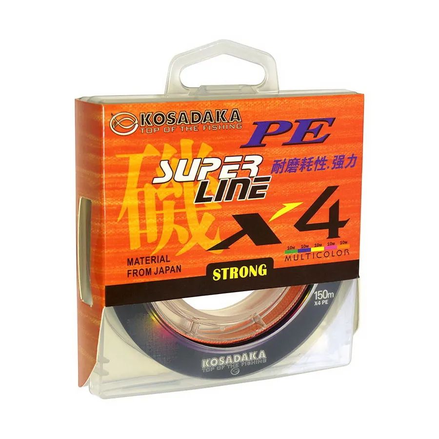 Леска плетеная Kosadaka "Super Line PE X4" 150м, цвет: Multicolor (многоцветная), 0,16мм, 8,6кг, Артикул: BSLX4-MLT-016-150