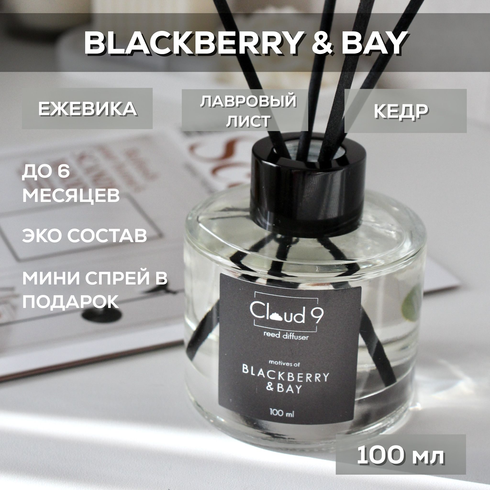 Диффузор ароматический с палочками для дома Blackberry & bay, парфюм, ароматизатор по мотивам духов Cloud 9, 100 мл