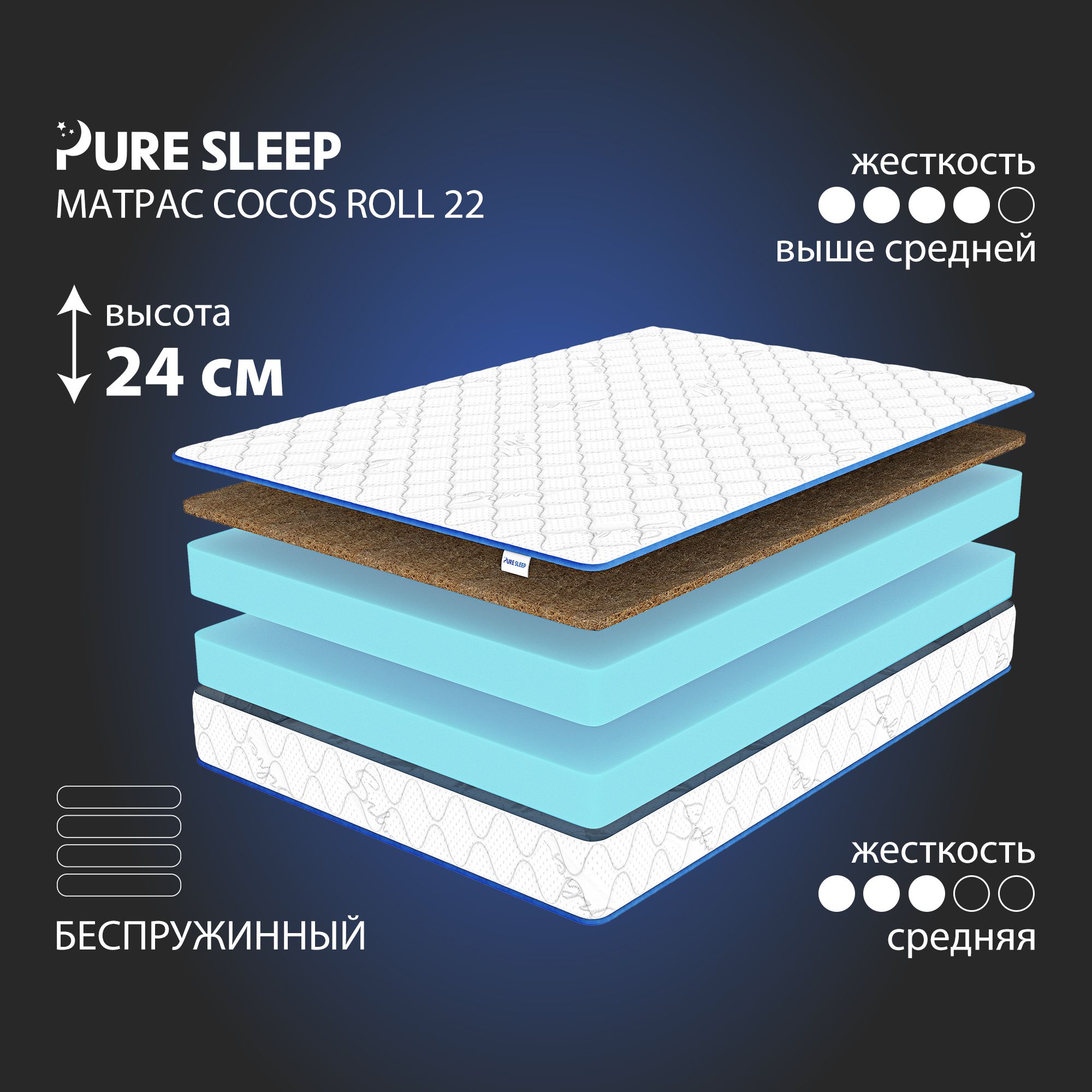 МатрасPureSleepCocosRoll22160х200