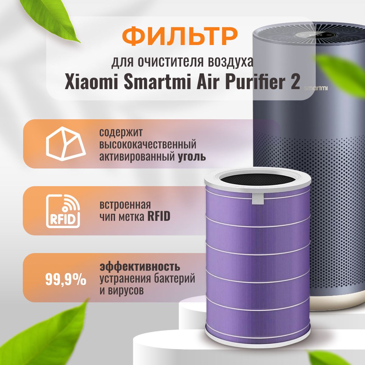 HEPA фильтр PRO для очистителя воздуха Smartmi Air Purifier 2 арт. KQJHQ02ZM антибактериальный