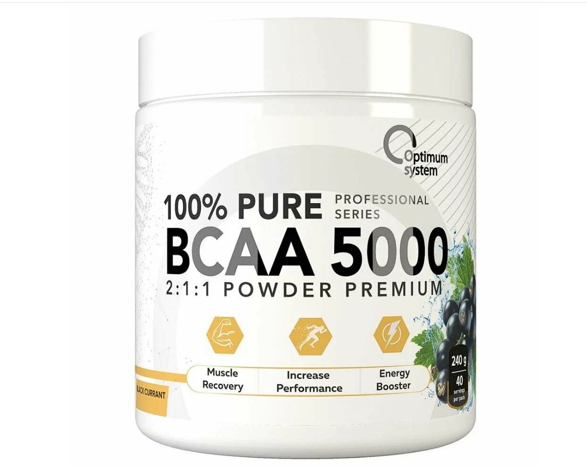 BCAA порошок 240 г со вкусом Чёрная смородина, Optimum System BCAA 5000 Powder, Аминокислоты контроля аппетита и для набора мышечной массы