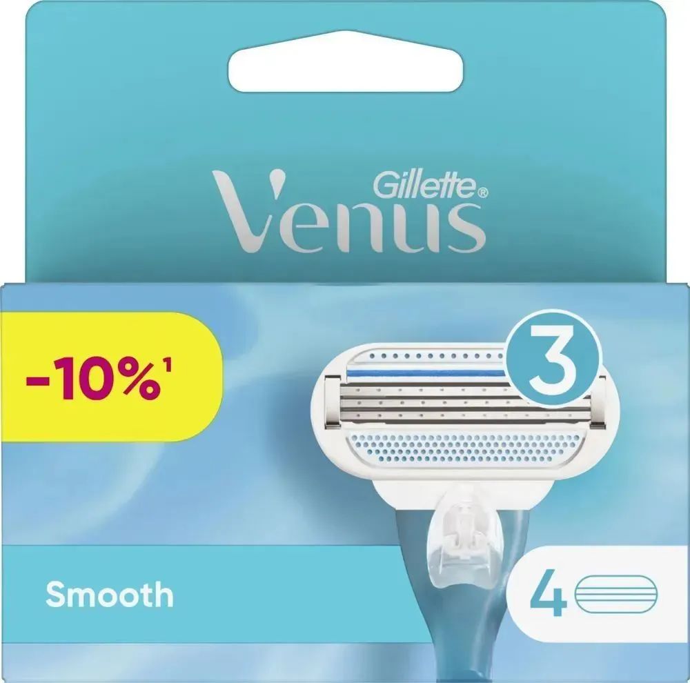 Cменные кассеты для женского бритвенного станка Venus Smooth, 3 лезвия, 4 шт., повторяющие изгибы тела