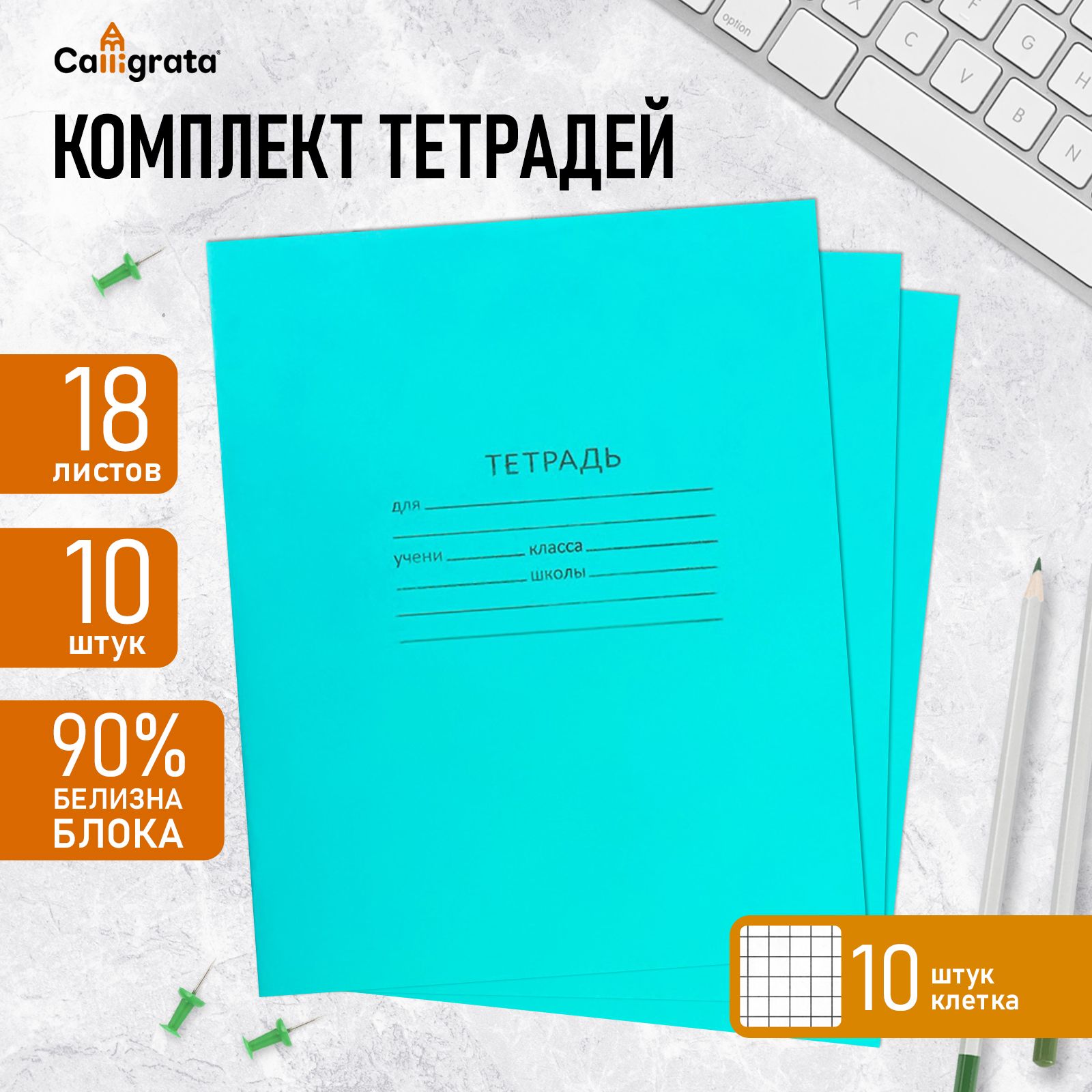 Комплект тетрадей из 10 штук, 18 листов в клетку