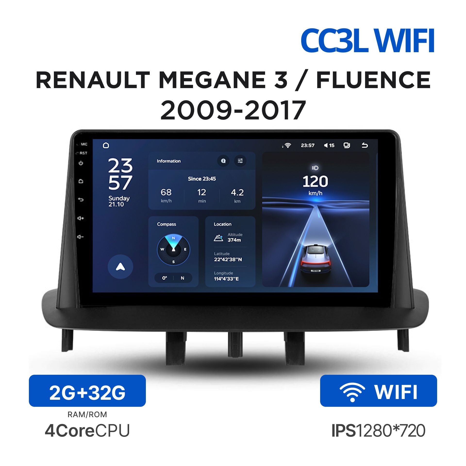 МагнитолаTeyesCC3LWi-Fi2-32ГбдляRenaultMeganeIII/Fluence(2009-2017)(безмонитораснавигацией)/АвтомагнитолаРеноМеган3,Флюенс