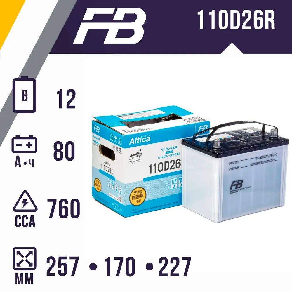 Аккумулятор автомобильный FURUKAWA BATTERY ALTICA HIGH GRADE 110D26R пр.полярность 80A ч 760A (257x170x227)