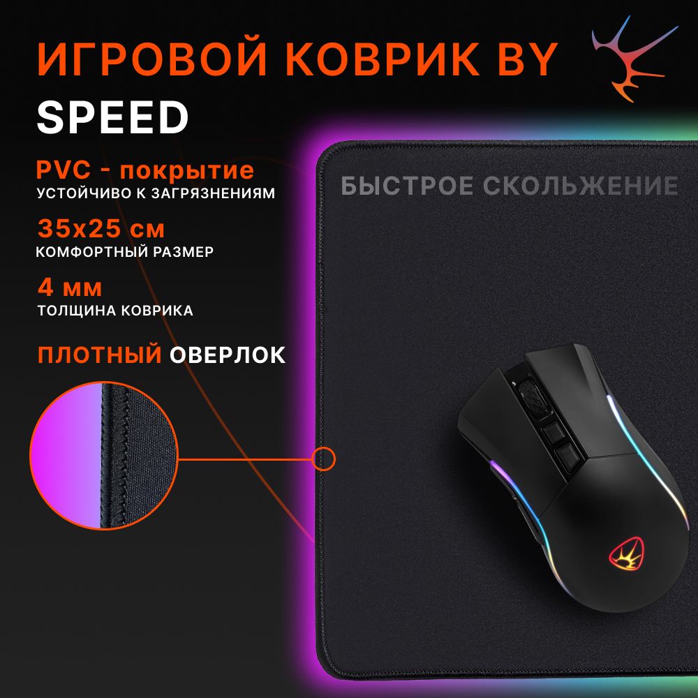 КоврикдлямышкиигровойBYSpeed,350х250х4мм,прорезиненныйснейлоновымпокрытием