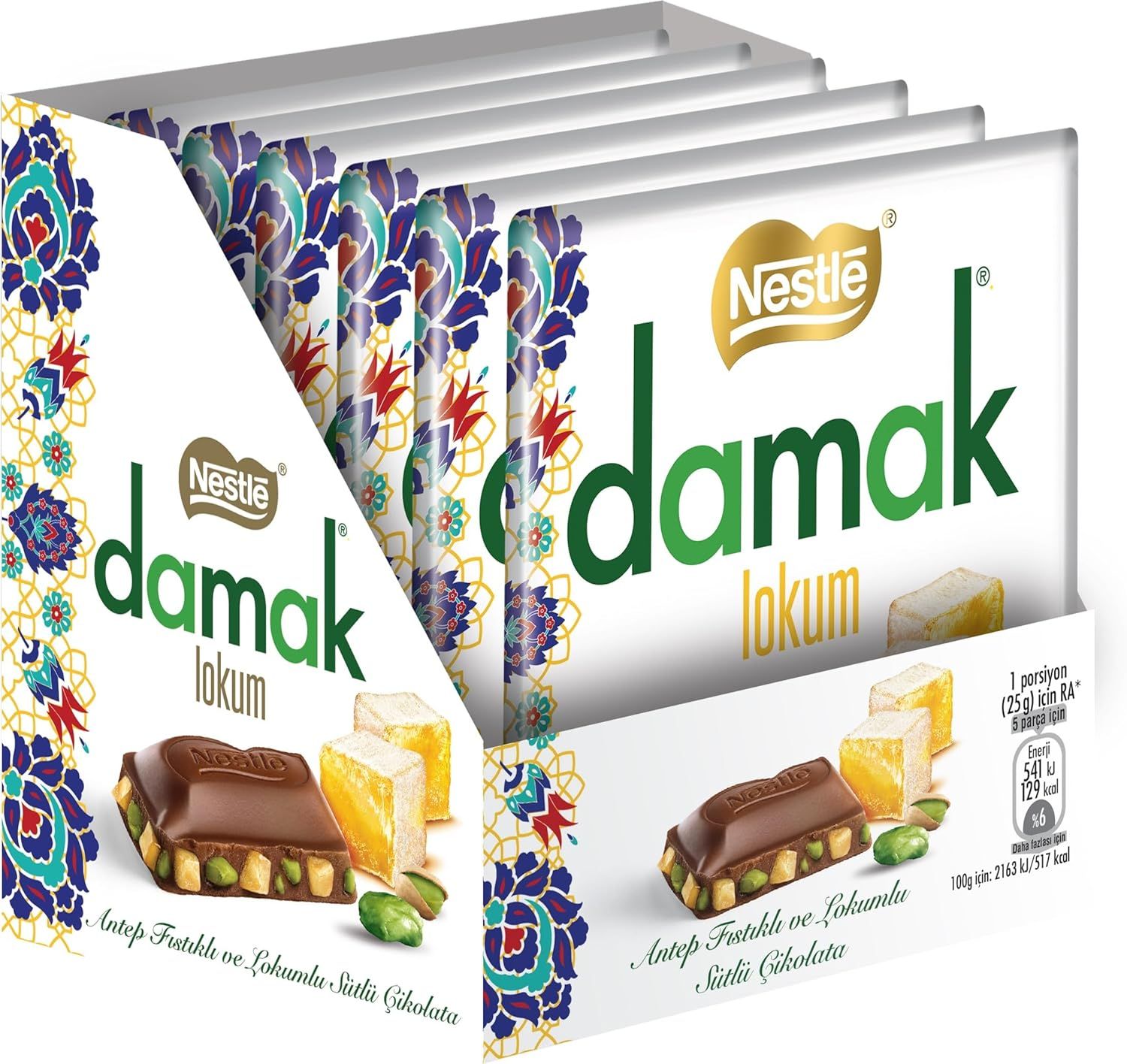 Молочный шоколад Nestle Damak Фисташковый рахат-лукум 6шт х 60гр