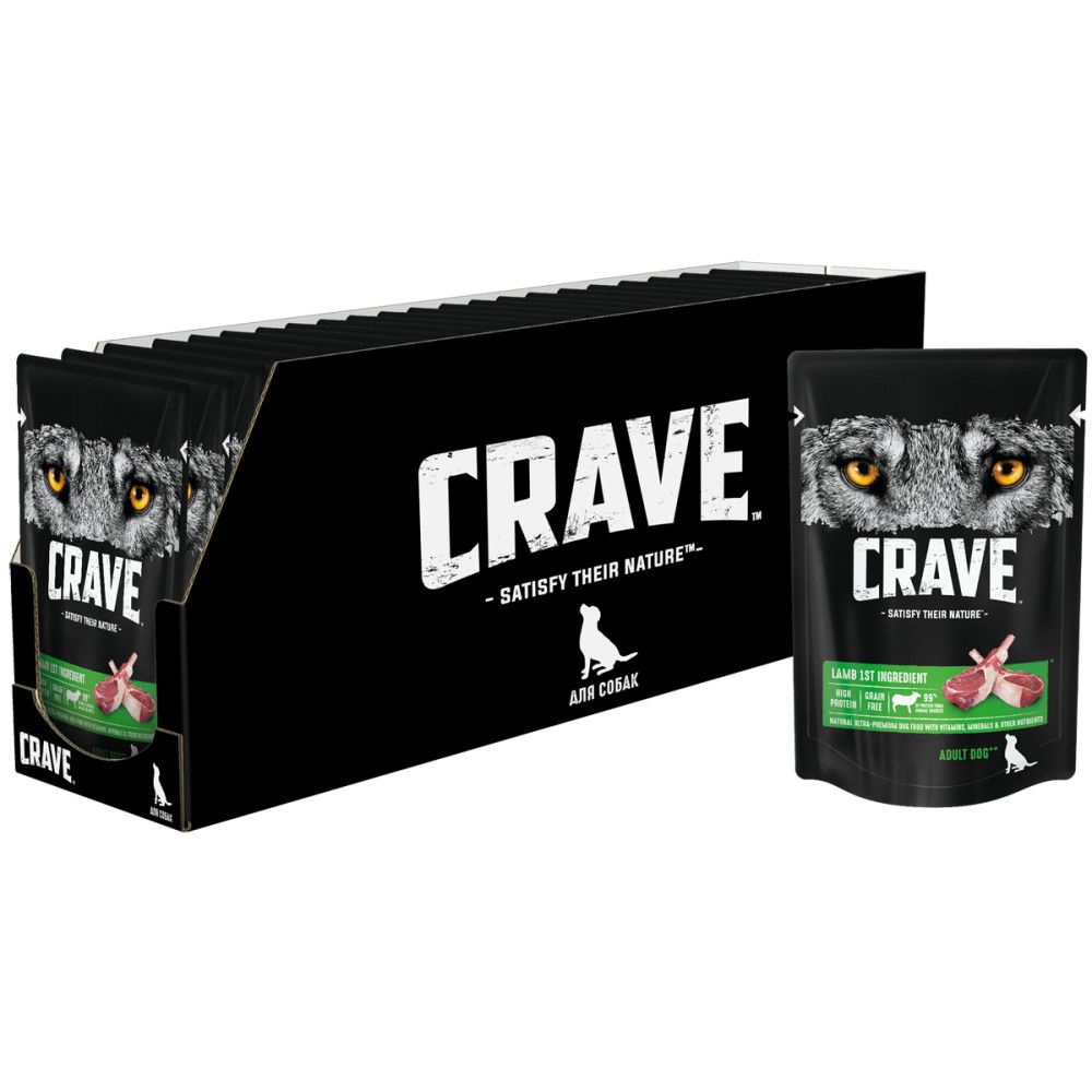 Корм консервированный полнорационный CRAVE для взрослых собак всех пород с Ягнёнком, 85г х 28 штук в упаковке