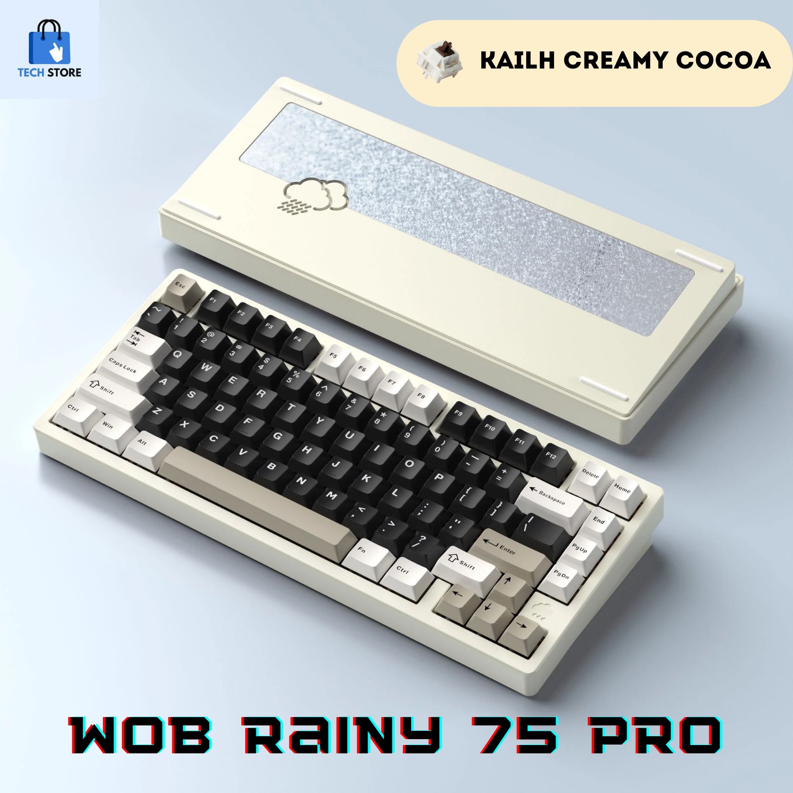 WOBИгроваяклавиатурабеспроводнаяWOBRainy75Pro,Английскаяраскладка,слоноваякость,белый