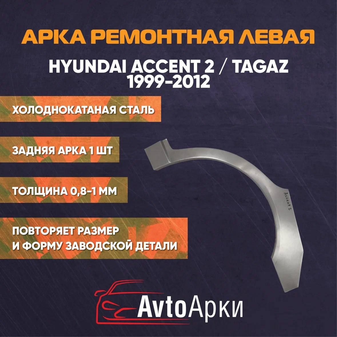 Арка левая задняя для Hyundai Accent 2 / Tagaz 1999-2012 ХОЛОДНОКАТНАЯ, Арка крыла для автомобиля