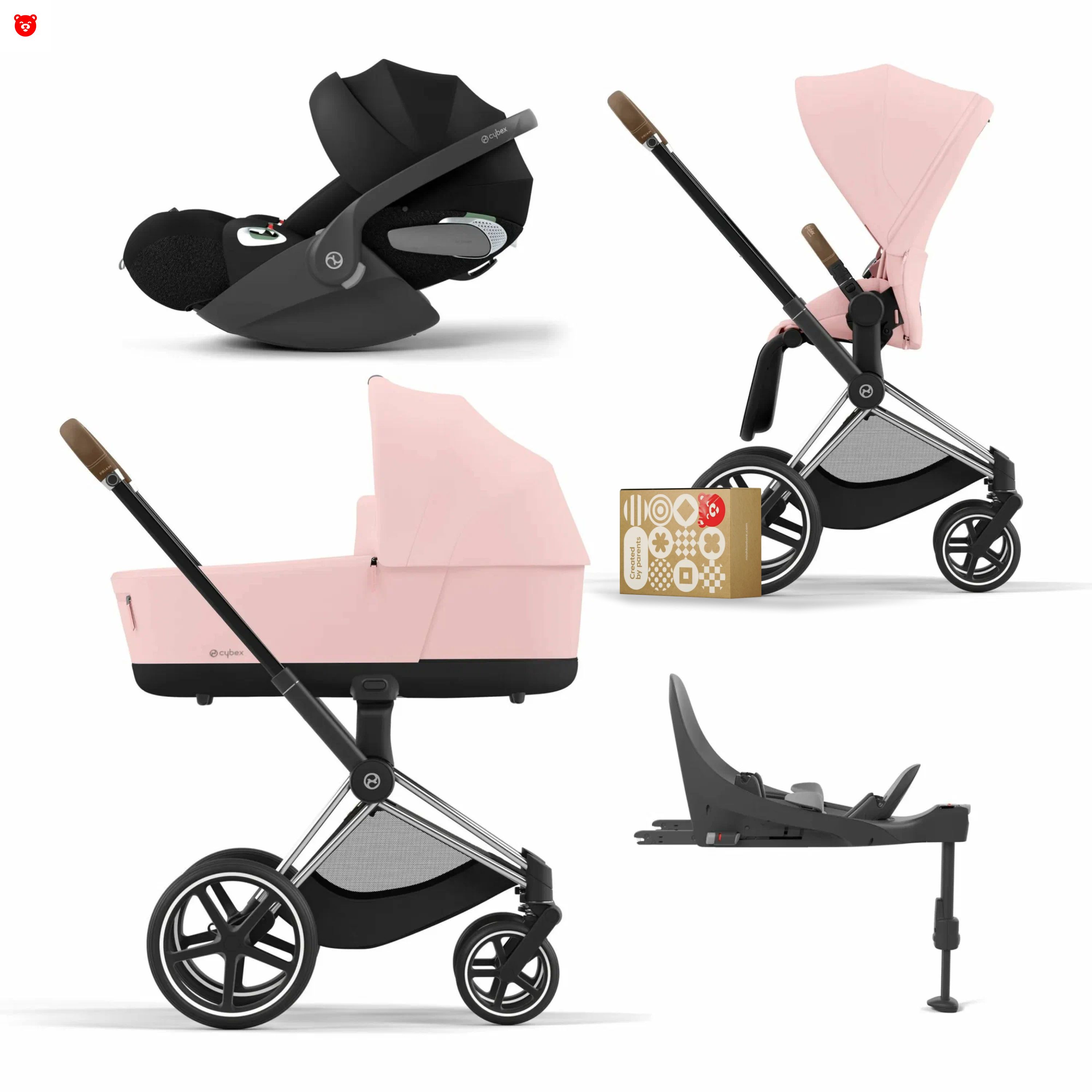 Cybex Priam IV Коляска 4 в 1, шасси Chrome Brown/Peach Pink