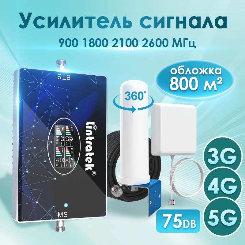 УсилительсигналасотовойсвязиGSM3G4G5GКомплект900/1800/2100/2600МГц75дБ