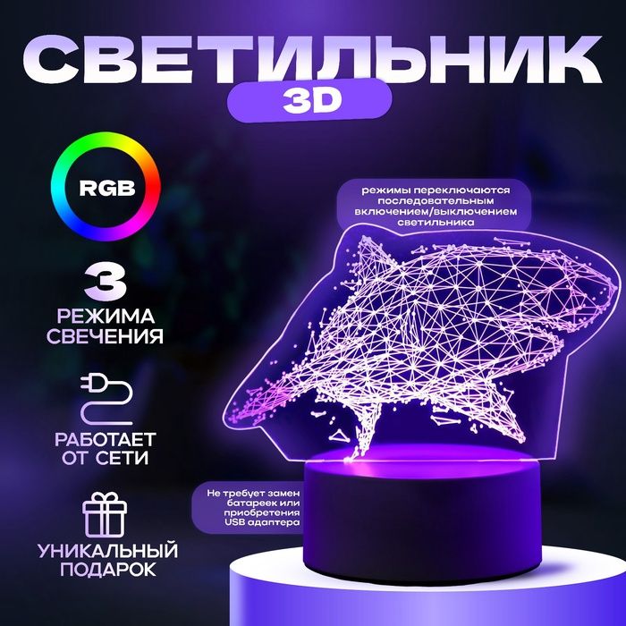 Светильник "Большая акула" LED RGB от сети 9,5х16х14 см RISALUX