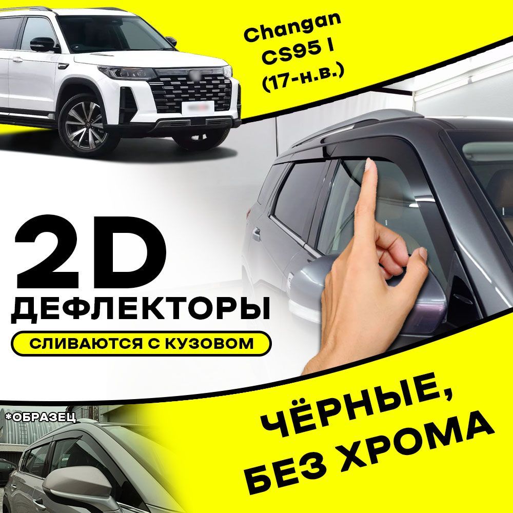 Плоские тюнинг дефлекторы для Changan CS95 (2017-н.в) Плоские 2d ветровики на Чанган ЦС95. Комплект 6 шт.