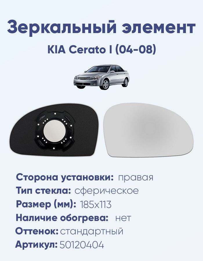 Зеркальный элемент правый KIA Cerato I (04-08) сфера нейтральный без обогрева