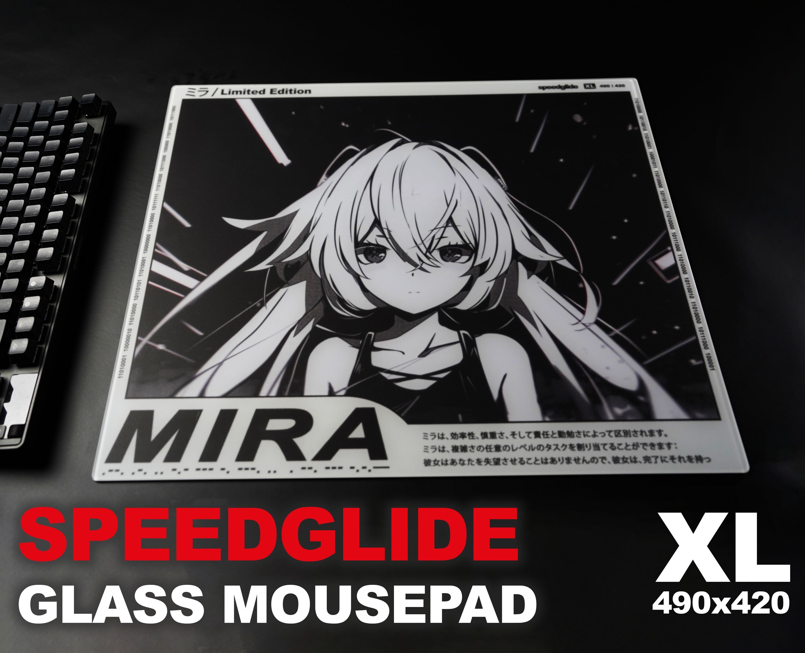 Игровой коврик для мыши GlassPad - Стеклянный игровой коврик SpeedGlide для мыши, XL, серый