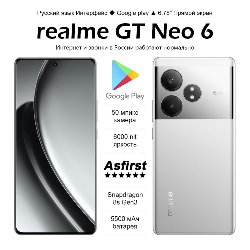 realmeСмартфонGTNeo6.12/256ГБ,серебристый