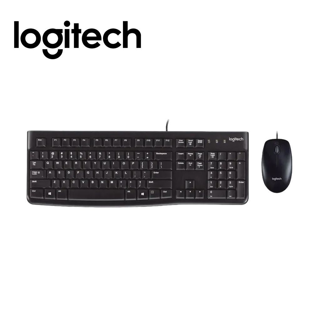 Logitech Комплект мышь + клавиатура проводная MK120, Русская раскладка, черный