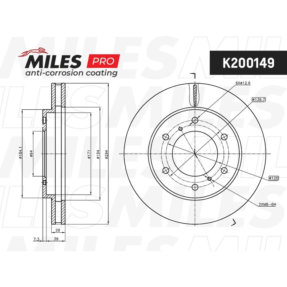 Диск тормозной MILES K200149 MITSUBISHI L200 05- передний вент.D 293мм. MILES K200149, oem 6000609712