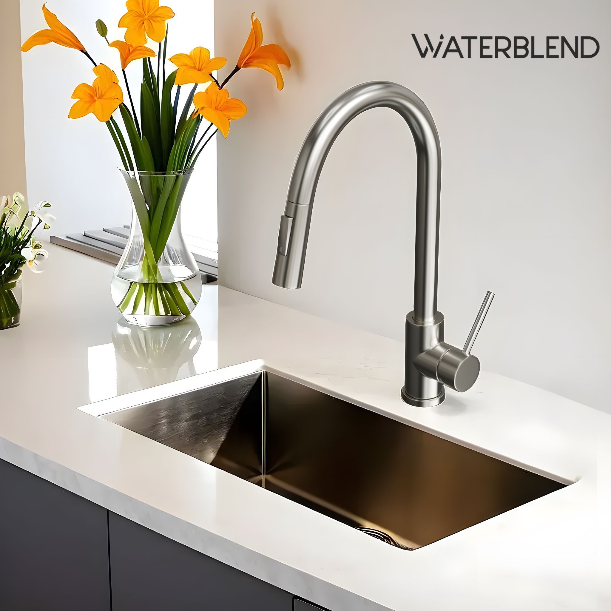 Смеситель для кухни из нержавеющей стали с выдвижным гибким изливом(图2)