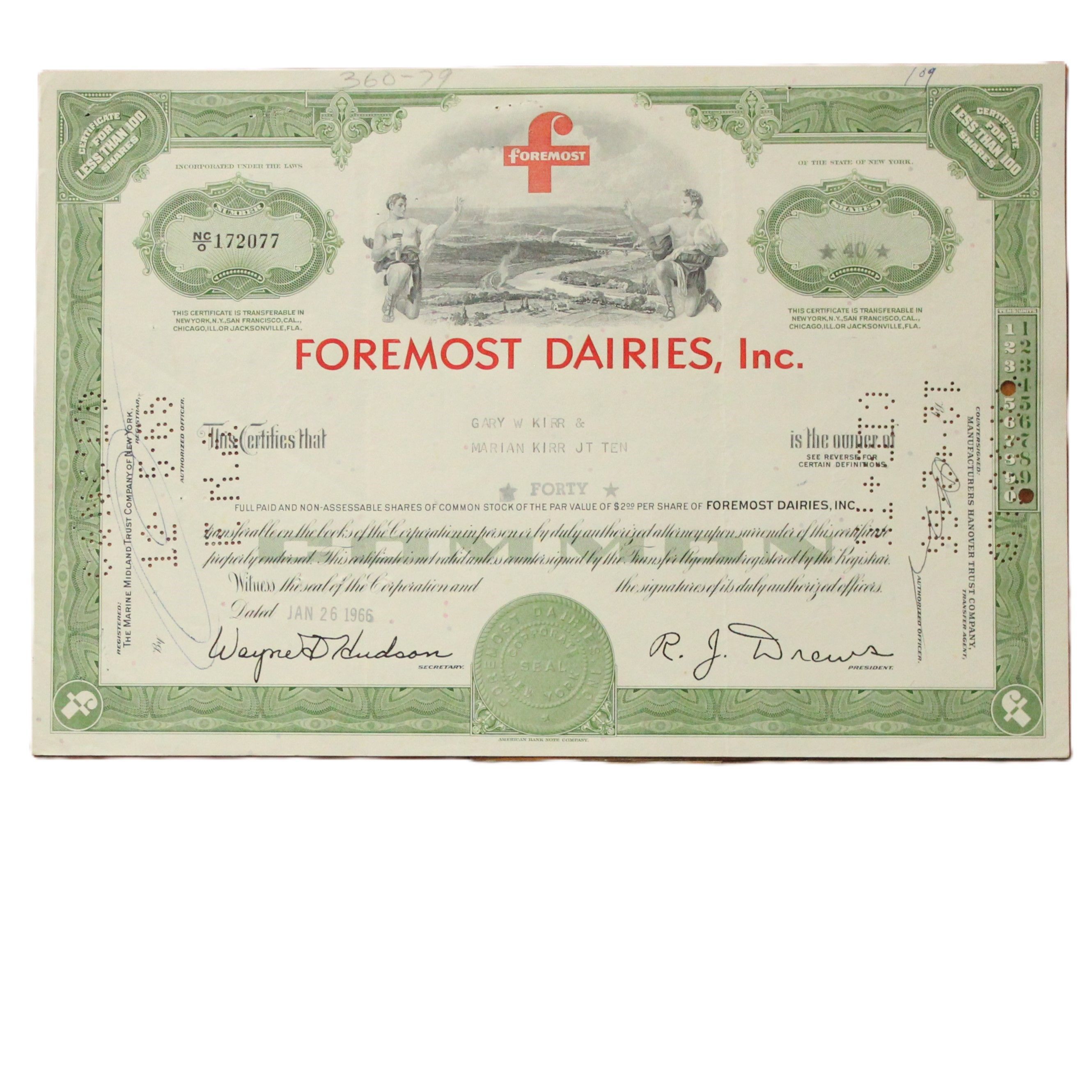 США 40 Акций FOREMOST DAIRIES INC 1966