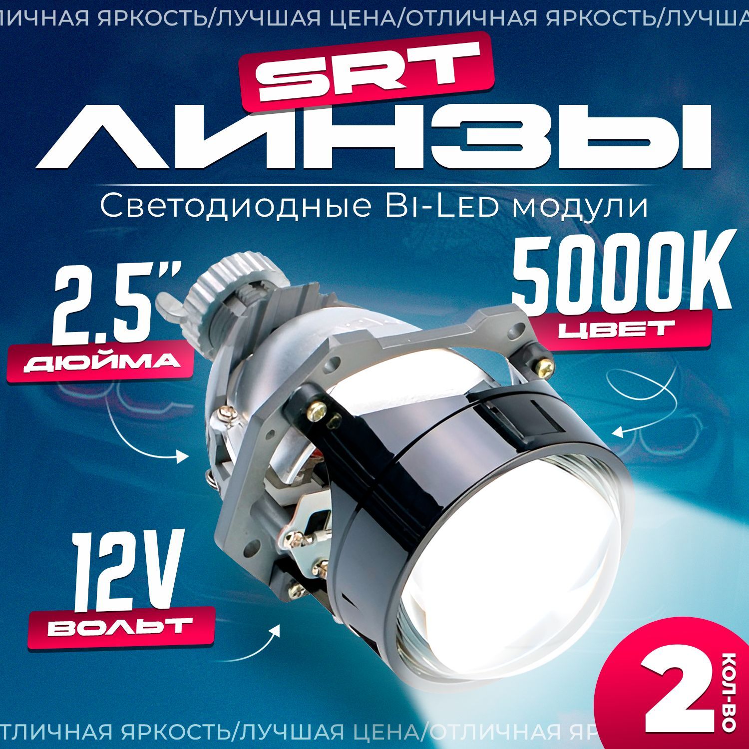 Светодиодные линзы в фары biled Optima Series Reflector Technology 2.5 дюйма 5000К 2 шт