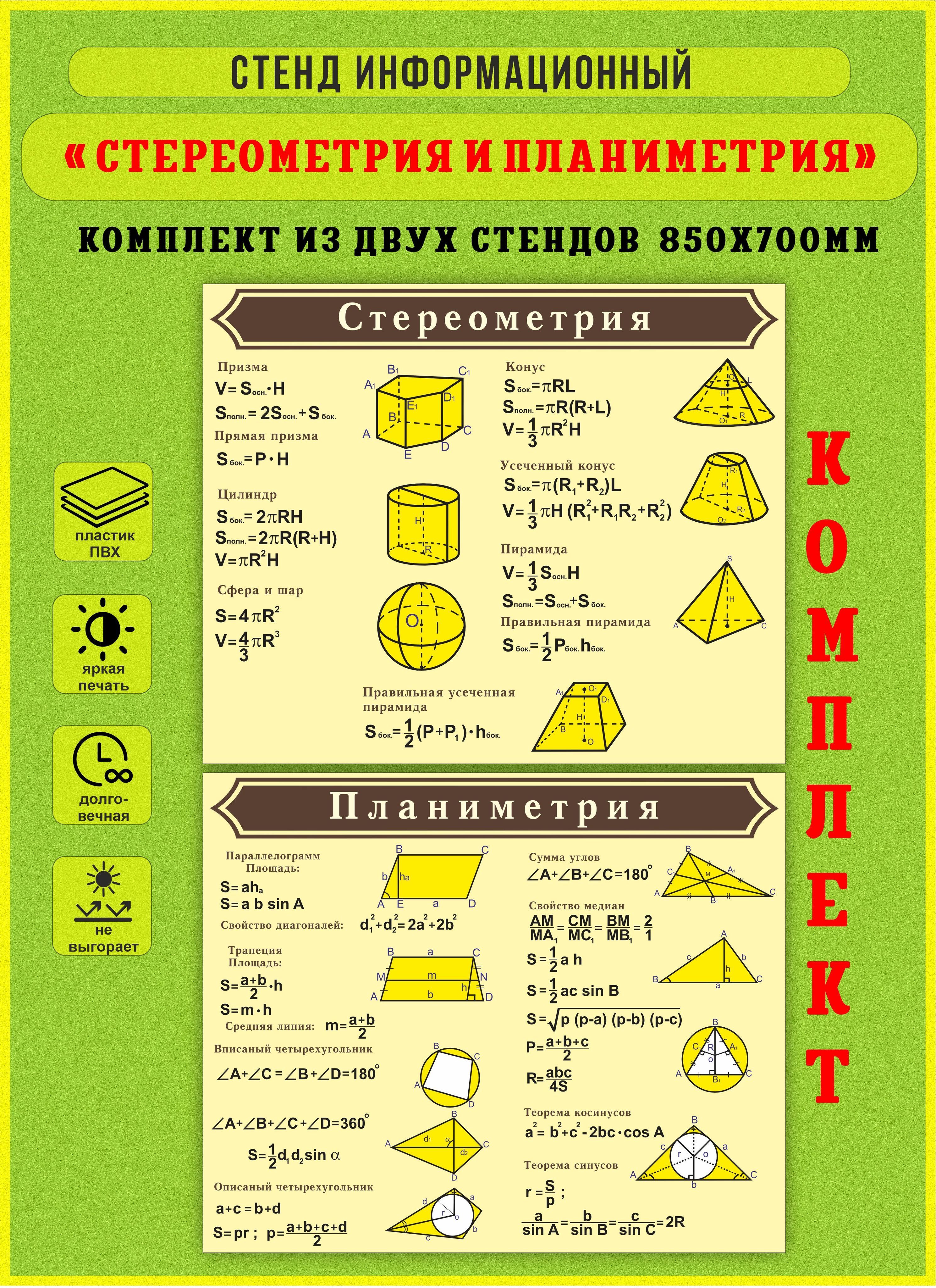 Стенд информационный "Стереометрия и Планиметрия" 850х1400 мм