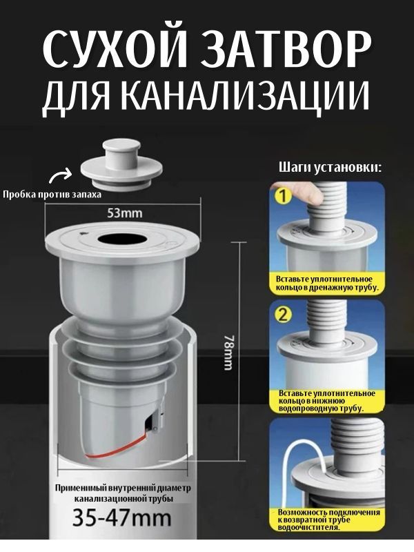 Сифонсухойвыпусксливдляраковинысклапаномпереливом/Обратныйклапанпротивзапаха