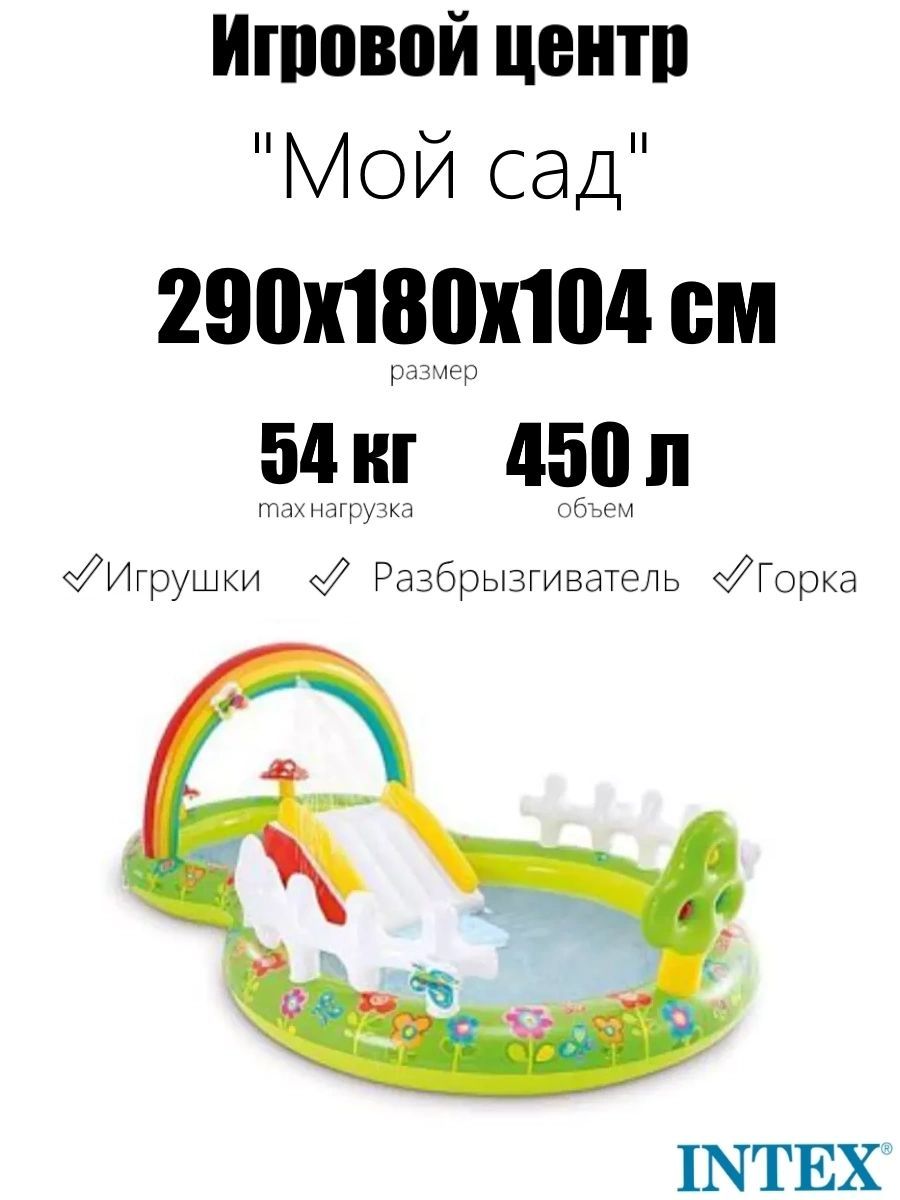 Игровой центр 290х180х104см "Мой сад" с разбрыз., горкой и игрушками, 450л, до 54кг, от 2 лет