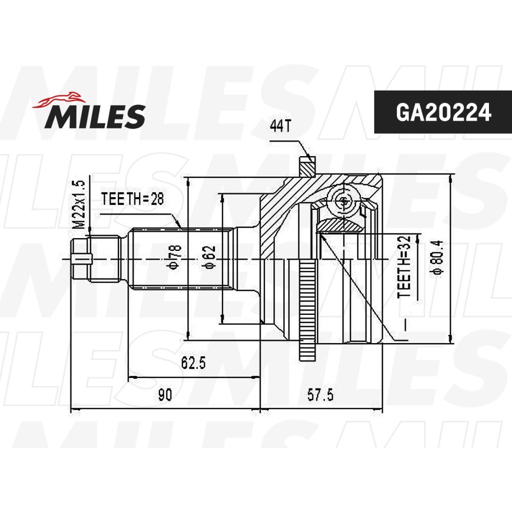 ШРУС наружный передний (с ABS) MAZDA 6 2.0-2.3 02-07 (GSP 834110) GA20224 MILES GA20224, oem GP182550XC