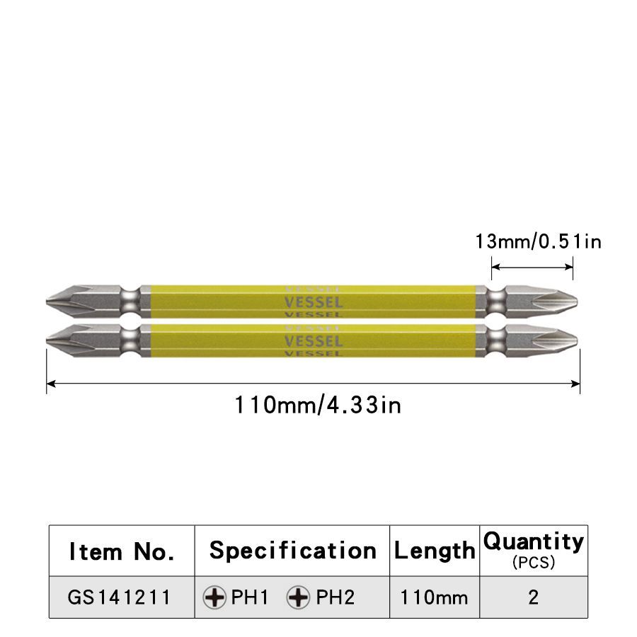 VESSEL,намагниченныйудлинительсдвойнойголовкой,наборголовокPhillips,битыдляэлектрическихотверток,шестигранные,серияGS141