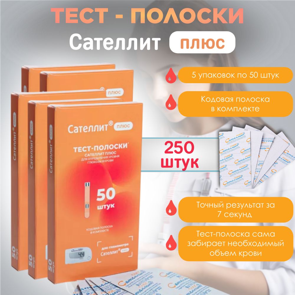 Тест-полоски Сателлит Плюс ПКГЭ-02.4, 250 штук