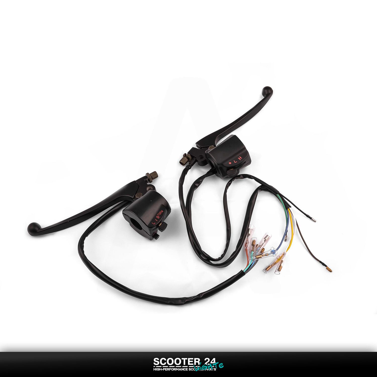 Блоки кнопок руля (пара пульты) на мопед Suzuki AX100 черные / рычаги / крепление Сузуки АХ