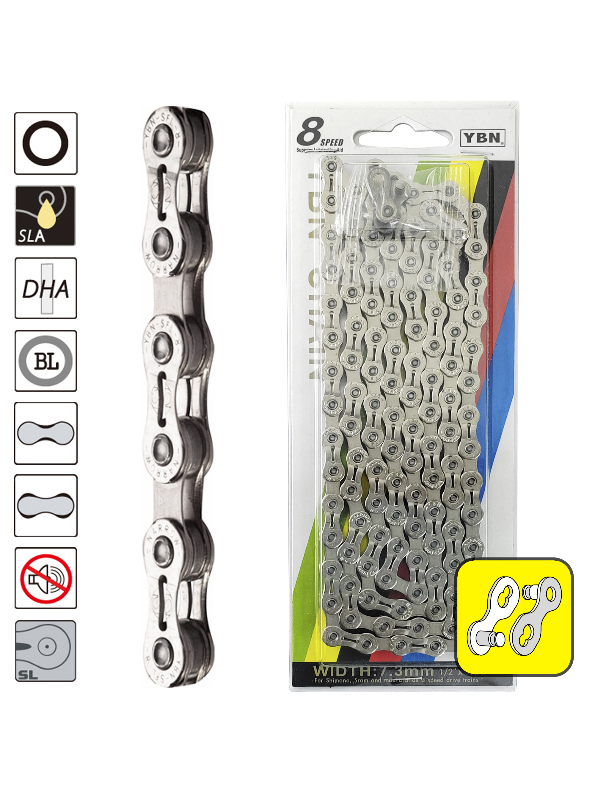 YBN Цепь для велосипеда SLA-H8-S2, 1/2"x3/32", 116 звеньев, 8 скоростей, замок цепи — Каталог Ozon — фото 3