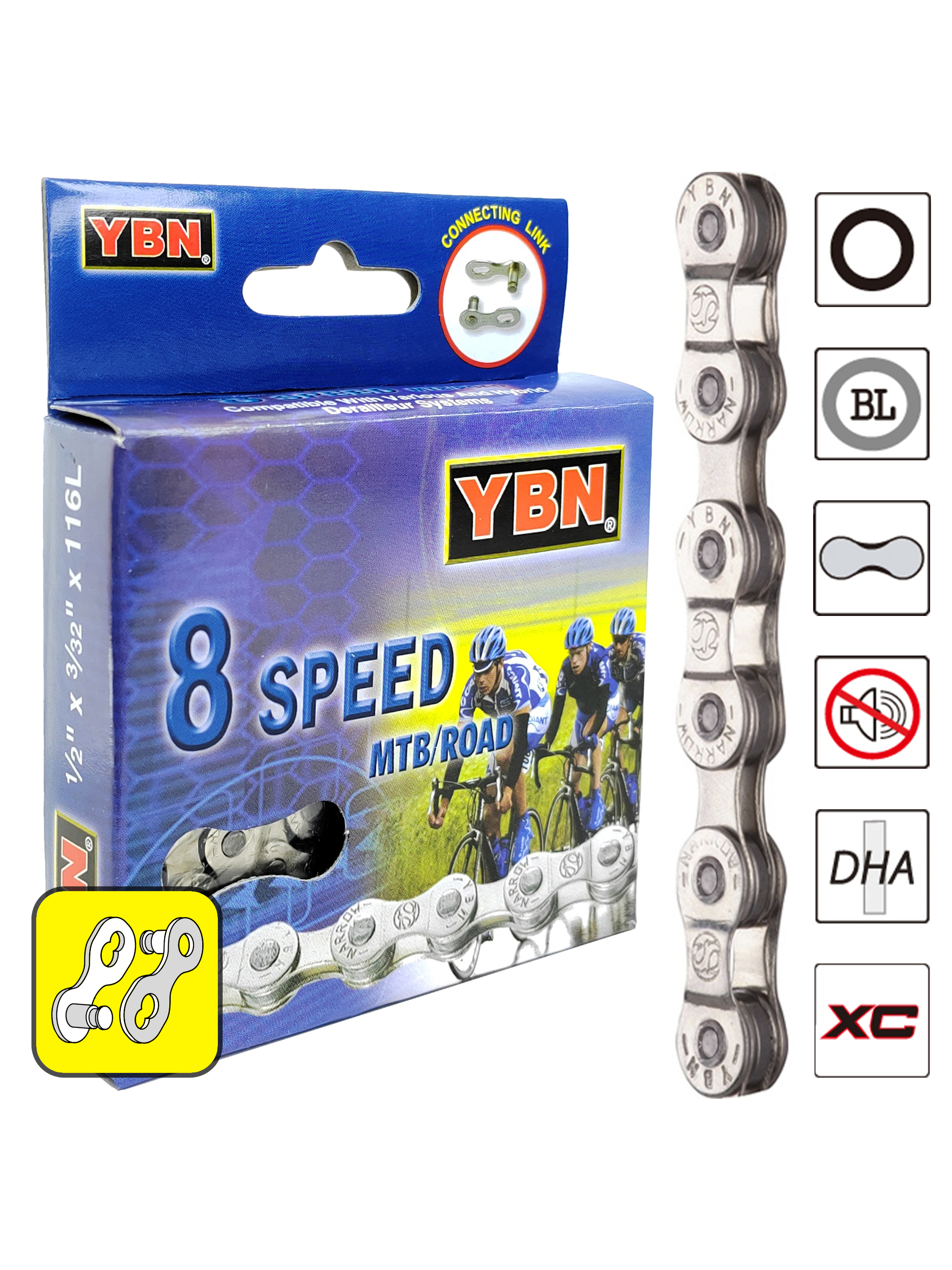 YBN Цепь для велосипеда S88-S2, 1/2"x3/32", 116 звеньев, 8 скоростей, замок цепи — Товары для велоспорта — фото 4