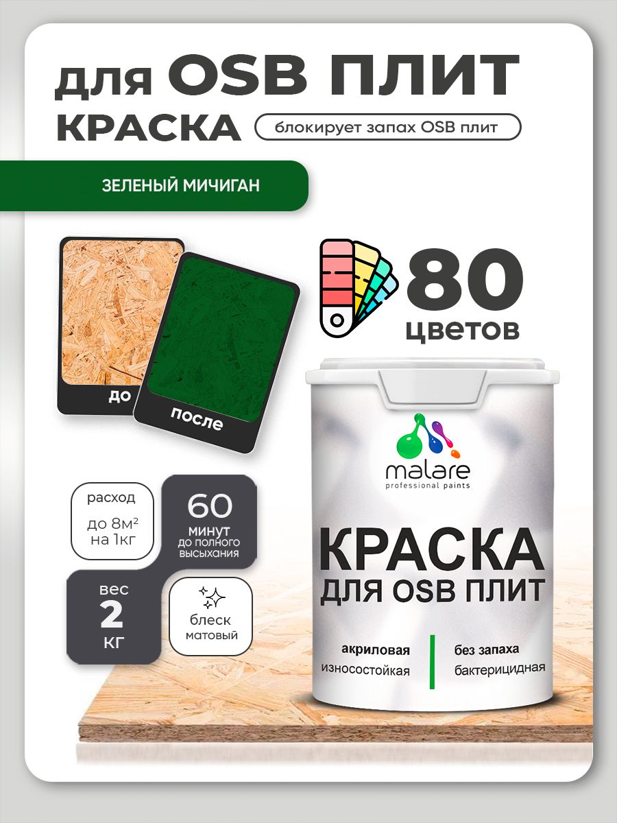 Акриловая краска для ОСБ плит Malare для дерева для наружных и внутренних работ, быстросохнущая без запаха матовая, индиго, 2 кг