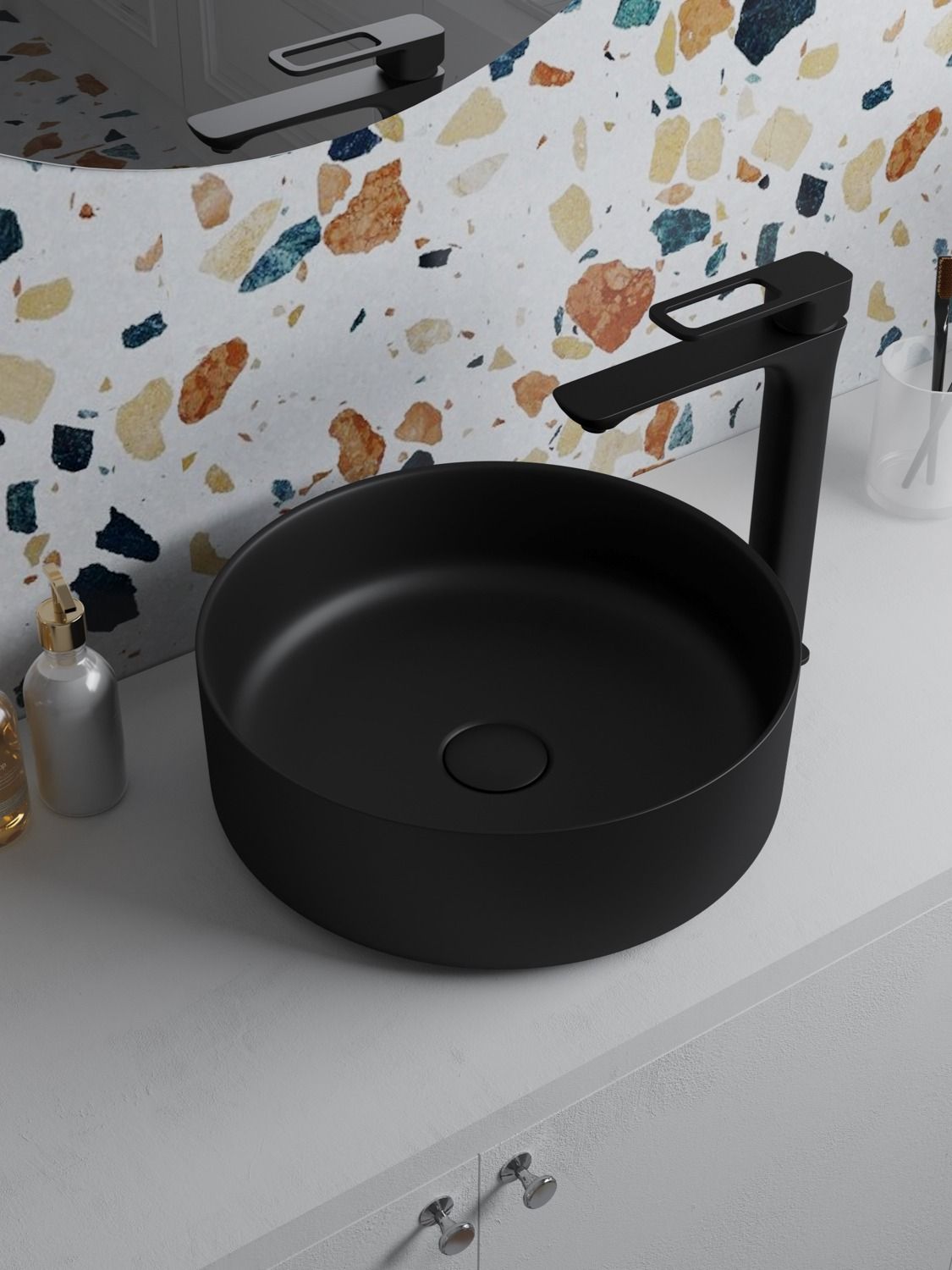 Фото товара на маркетплейсе ozon Раковина накладная IDDIS, чёрная, матовая, Ray, RAYBM03i27