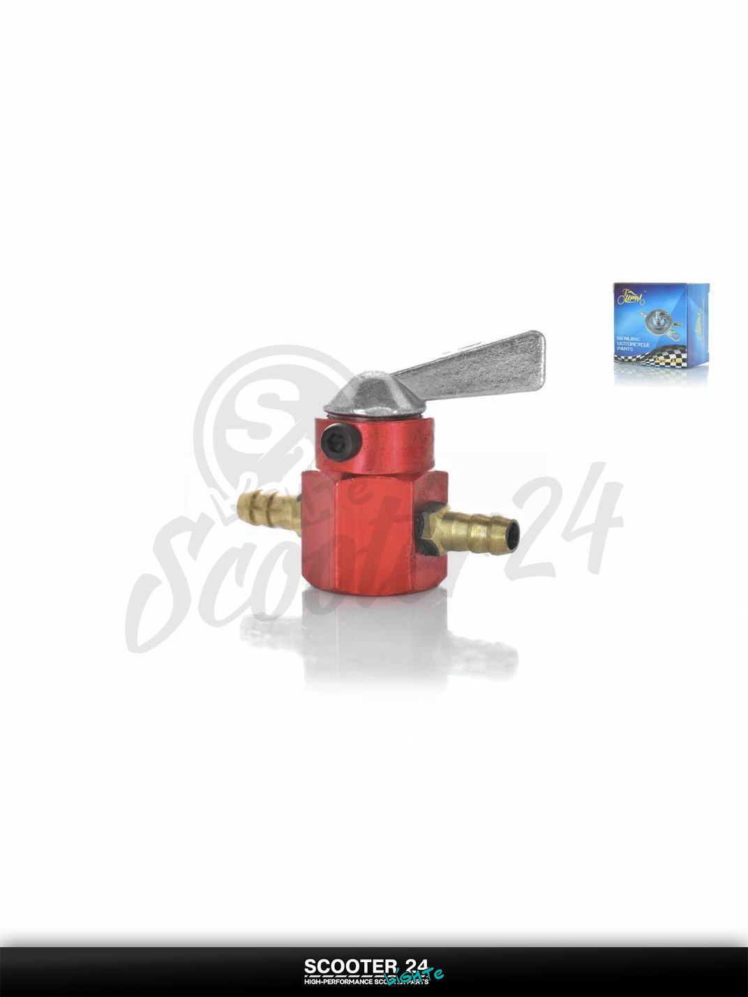 Кран топливный ручной подвесной унивеерсальный ТЮНИНГ без крепления CNC d6 "LIPAI" (красный) на скутер / мотоцикл и питбайк