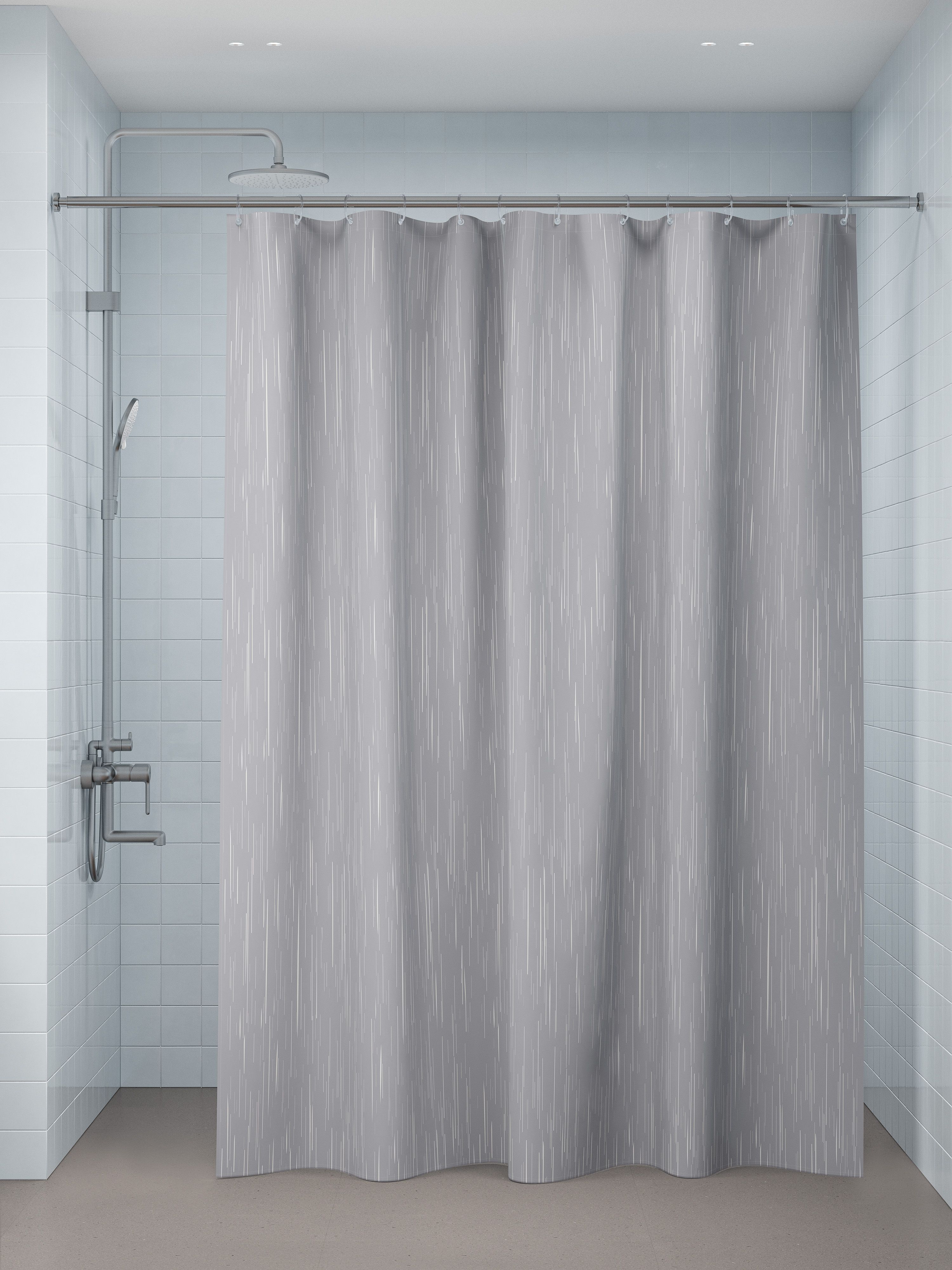 Фото товара на маркетплейсе ozon Штора для ванной комнаты и душа IDDIS, 240х200 см, тканевая, водонепроницаемая, полиэстер, с кольцами, BD02P24i11