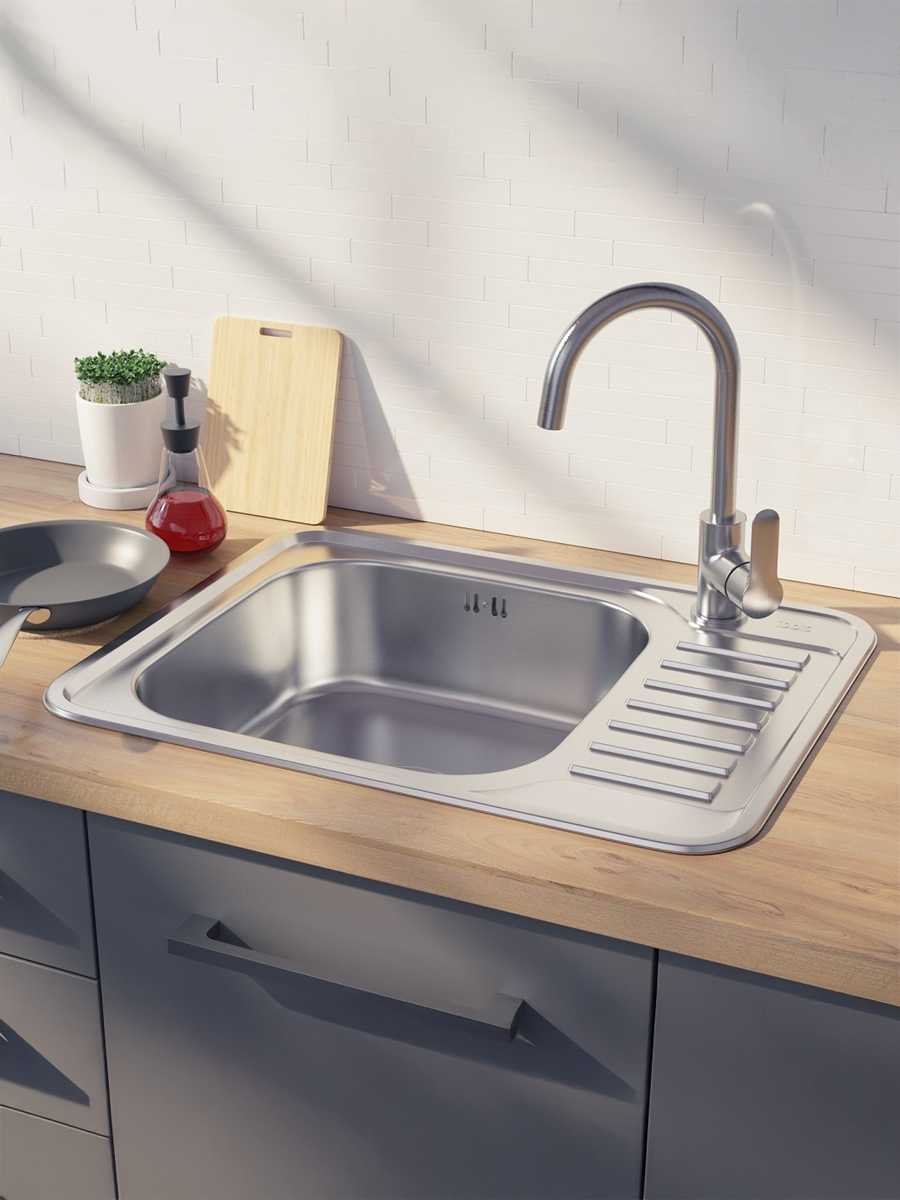 Фото товара на маркетплейсе ozon Мойка для кухни IDDIS, врезная, 65х50х17 см, нержавеющая сталь, крыло справа, матовая, Basic, BAS65SLi77