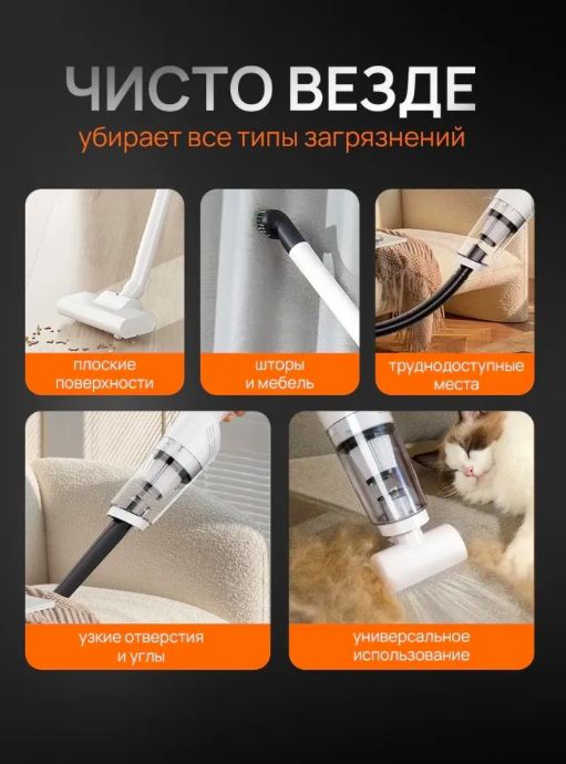 Пылесос вертикальный беспроводной 2в1 для дома и авто(图1)